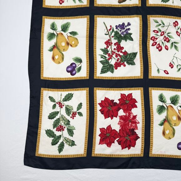 Echo Silk Square Scarf Botanical Floral Fruit Holiday Festive Winter Print 34x35 - Picture 4 of 13